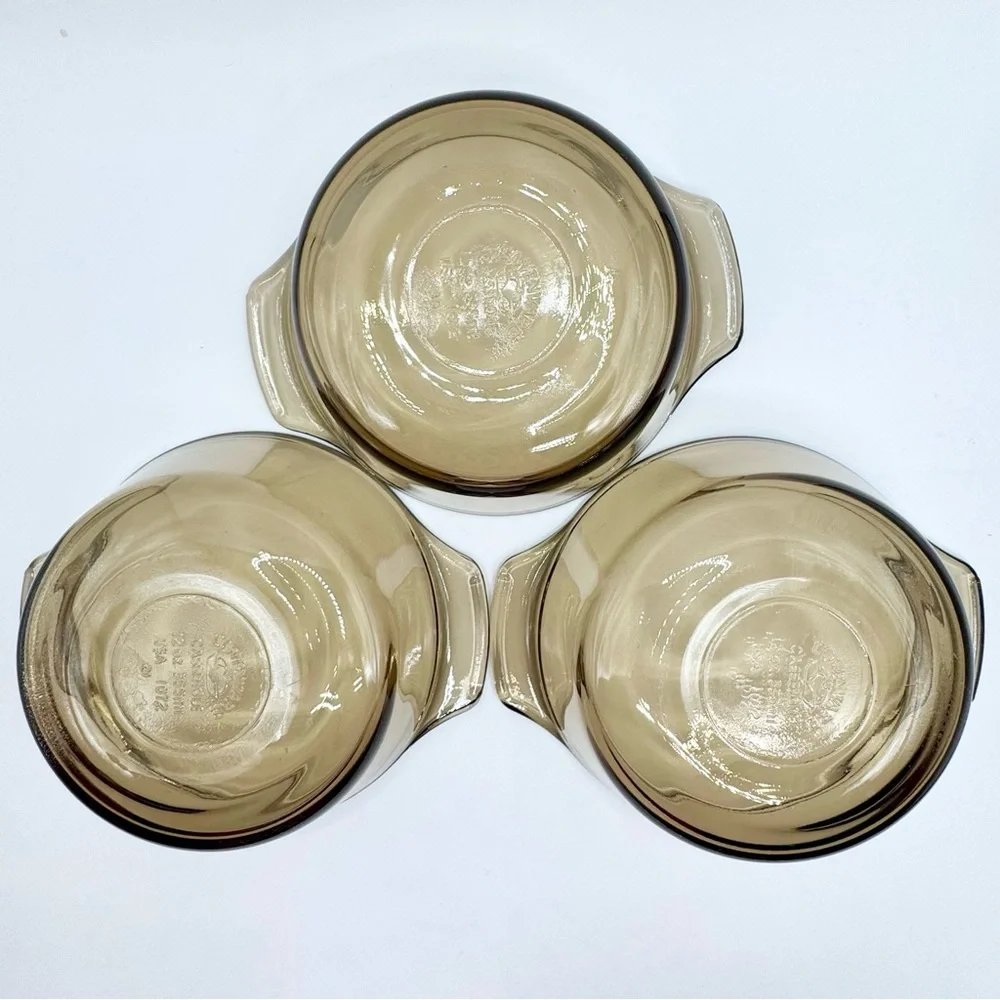 Set Of 3 Lovenware 12oz Casserole Dishes #1072, Smoky Amber Ovenware Bowls EUC